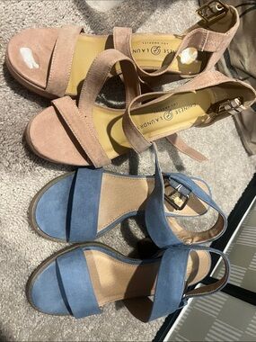 Chinese Laundry Blush and Blue Suede Ankle-Strap Sandals